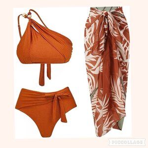 Women's Swim Set Includes Two Piece Swimsuit and Wrap Skirt Size Large NWT